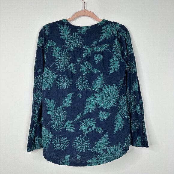 2/$30 Lucky Brand Floral Print Smocked Tunic Top Deep Green Large #BAG1 - Picture 4 of 7